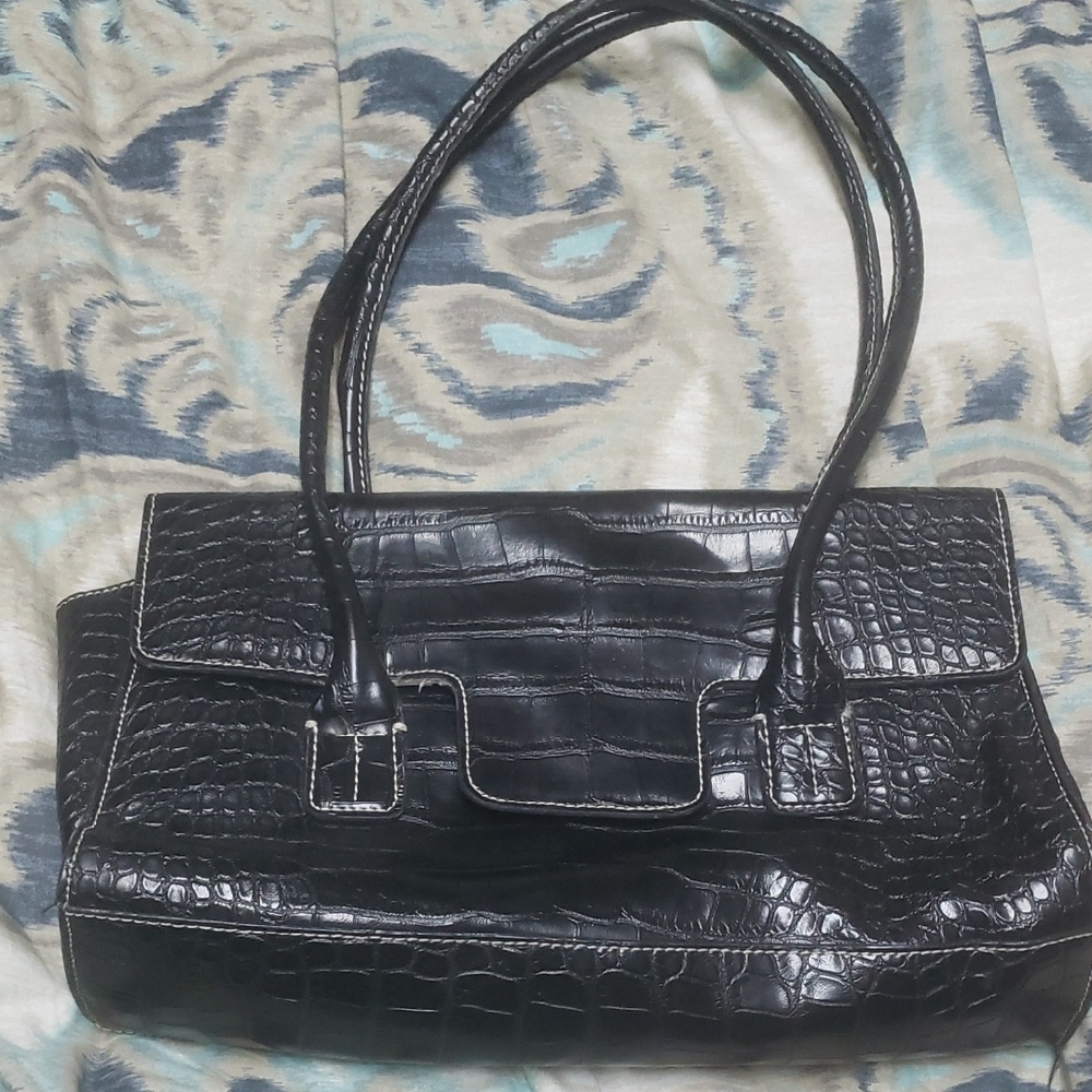Tommy Hilfiger Black Crocodile-Embossed Shoulder Bag